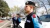 Stalni korpus Frontexa postrojava se tokom službenog pokretanja zajedničke operacije u Sjevernoj Makedoniji, u policijskim vojarnama u Skoplju, 20. april 2023.