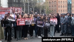 Opposition activists are holding a protest as the secretary general of the Council of Europe visits Yerevan, April 8, 2024.