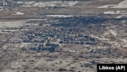 Orașul Vuhledar, care înainte de război avea o populație de 14.000 de oameni, văzut din aer în 2023.