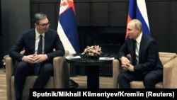 Predsednik Srbije Aleksandar Vučić na sastanku sa predsednikom Rusije Vladimirom Putinom u Sočiju, 25. novembar 2021. 