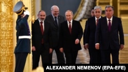 RUSSIA - The leaders of Russia and other CSTO member states enter a hall prior to their meeting at the Kremlin in Moscow, May 16, 2022.