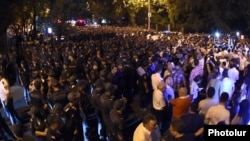 Armenia - "Electric Yerevan" protesters re-occupy Marshal Bagramian Avenue, Yerevan, 11Sep2015.