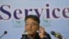 Pakistani Finance Minister Asad Umar speaks at a news conference in Islamabad on October 25.