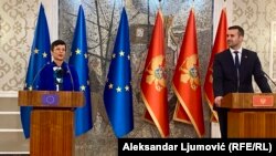 Evropska komesarka Marka Kos i crnogorski premijer Milojko Spajić u Podgorici, 16. januar 2025.