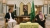 Saudi King Salman (right) meets with Pakistani Prime Minister Imran Khan in Riyadh on October 23.