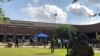 Law enforcement officers respond to the shooting at Santa Fe High School in Texas on May 18.