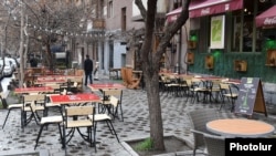 Armenia -- An empty street cafe in Yerevan, March 14, 2020.