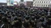 Police block protesters during a rally in support of jailed opposition leader Aleksei Navalny in St. Petersburg on January 31. 