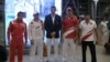 Armenia -- Armenian Olympic athletes pictured at Yerevan airport before leaving for London, 25Jul2012.