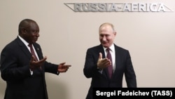 Сирил Рамафоса и Владимир Путин на саммите Россия — Африка, Сочи, 23 октября 2019 года