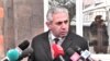 Armenia - Edgar Ghazarian speaks to journalists outside a court in Yerevan, February 22, 2025.