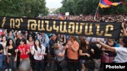 Armenia - Thousands of people continue to demonstrate on Marshal Bagramian Avenue in Yerevan, 27Jun2015.