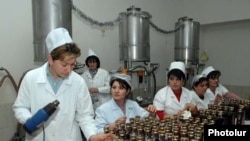 Armenia -- Workers at a brandy factory in the Armavir region.