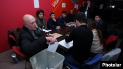 Armenia - Members of a precinct commission count ballots cast in a constitutional referendum, Yerevan, 6Dec2015.