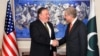 Pakistani Foreign Minister Shah Mahmud Qureshi (right) with meeting with U.S. Secretary of State Mike Pompeo in Islamabad on September 5.