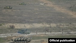 Nagorno-Karabakh - Armenian soldiers and tanks at a military exercise, 20Nov2015. 