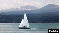 Armenia - A sailboat on Lake Sevan.