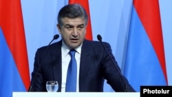 Armenia - Prime Minister Karen Karapetian speaks at the Sixth Armenia-Diaspora Conference in Yerevan, 19Sep2017.