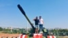 Serbia-- Tank in front of Rajko Mitic Stadium in Belgrade, 27 August 2019.