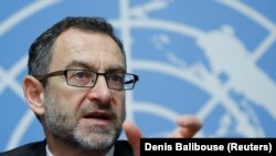 Toby Lanzer, deputy special representative for the United Nations Assistance Mission in Afghanistan, at the start of a two-day conference on Afghanistan at the United Nations in Geneva on November 27.