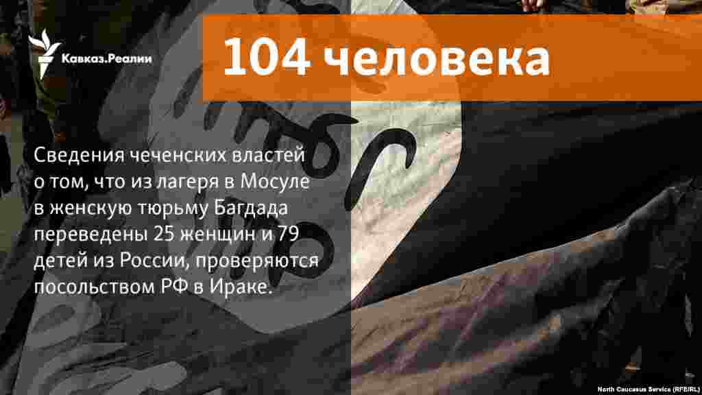 30.11.2017 // Посольство РФ в Ираке проверяет информацию о 25 женщинах и 79 детях из России, которые якобы были переведены из лагеря в Мосуле в женскую тюрьму Багдада. Ранее о них сообщал глава Чечни Рамзан Кадыров