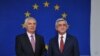 Armenia - President Serzh Sarkisian (R) and Piotr Switalski, head of the EU Delegation in Armenia, pose for a photograph at the EU office in Yerevan, 7Jun2016.